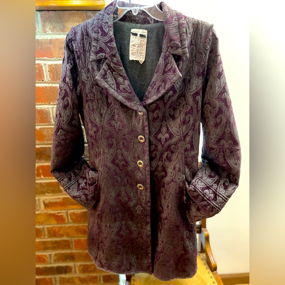 Free People Downtown Brocade Plum Purple Coat Size 6